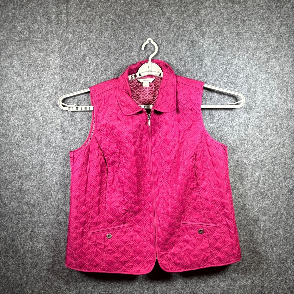 CJ Banks Quilted Vest Womens 1X Pink Full Zip Stand-Up Collar Pockets Casual